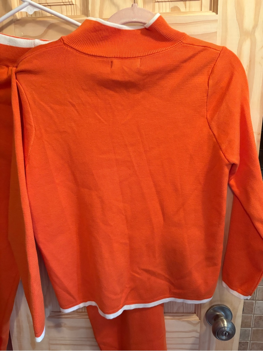 FASHION 2 PC Orange Knit  Zip-Up Top with White Trim and matching pants - Picture 6 of 10